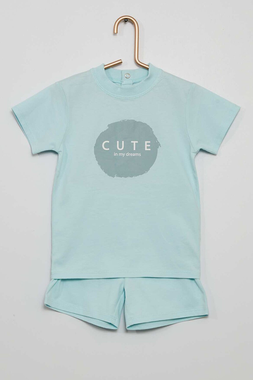 KIABI, Pijama de bumbac cu maneci scurte, Albastru aquamarin