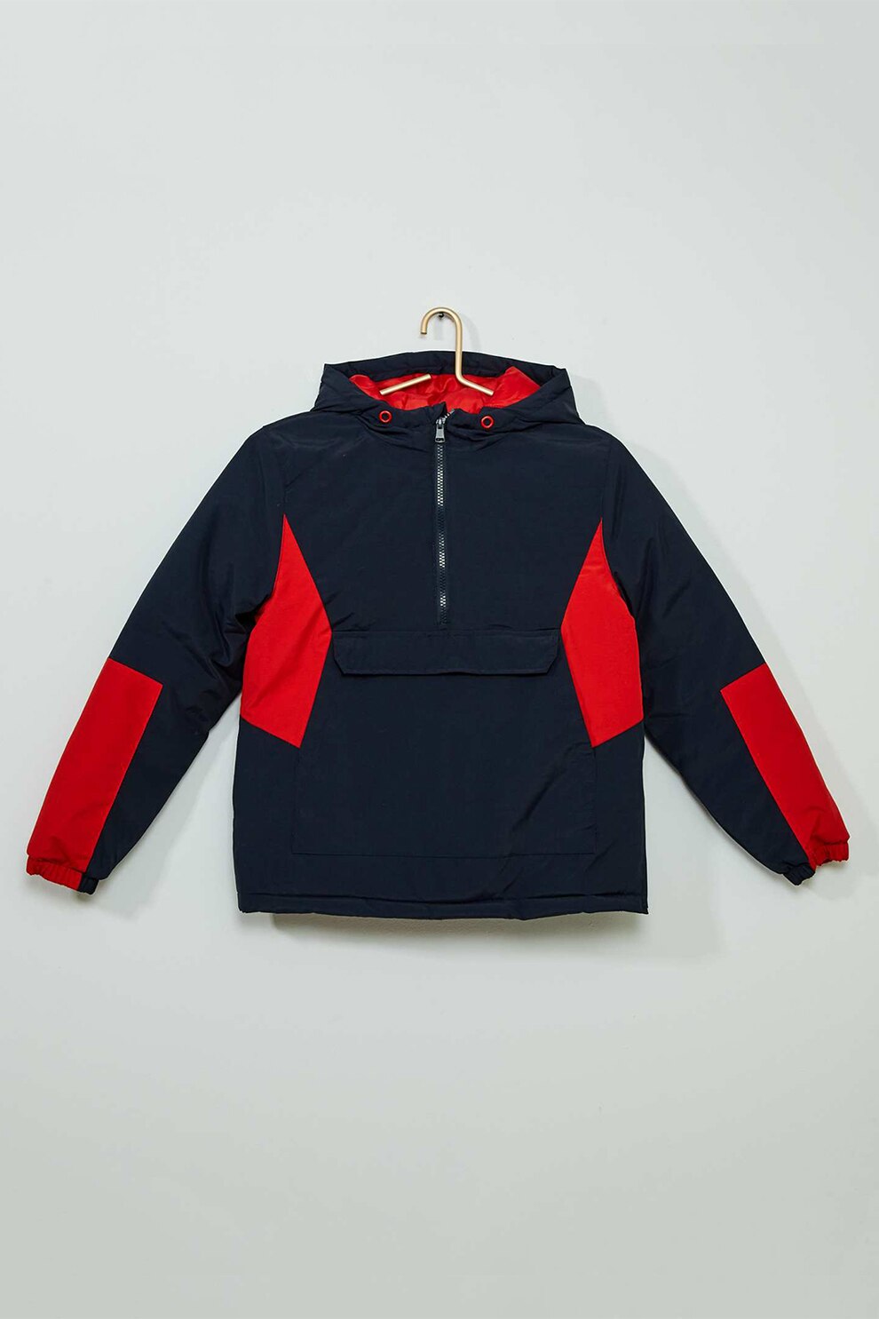 KIABI, Jacheta cu gluga si buzunar kangaroo, Bleumarin inchis/Rosu, 156-168 CM