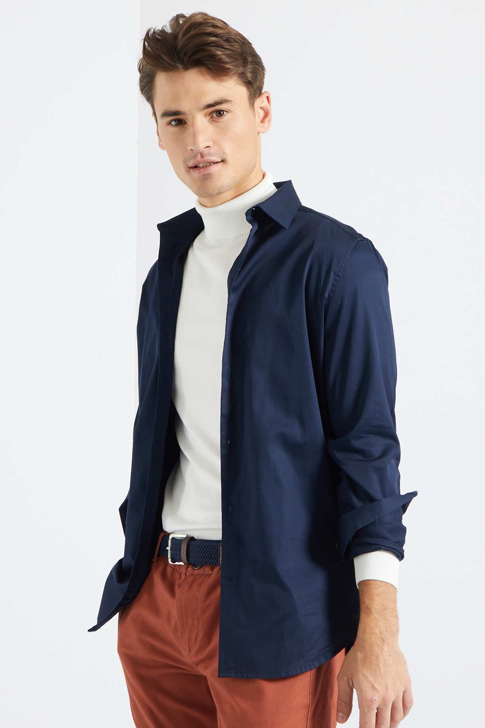 KIABI, Camasa de bumbac cu maneci lungi, Bleumarin, S