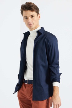 KIABI, Camasa de bumbac cu maneci lungi, Bleumarin, S KIABI, Camasa de bumbac cu maneci lungi, Bleumarin, S