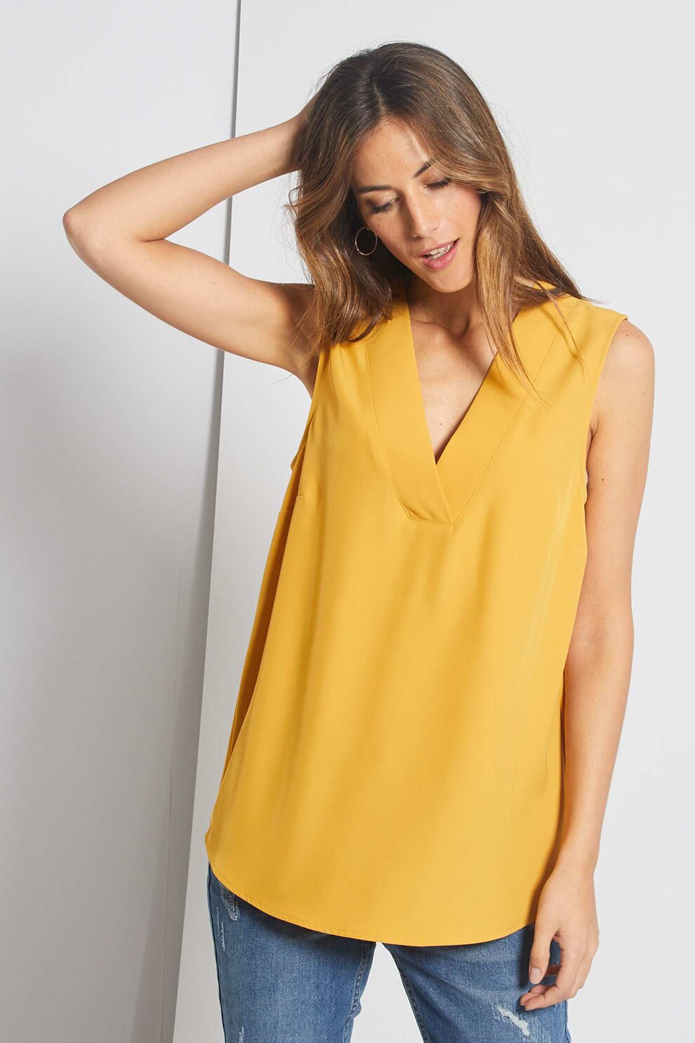 KIABI, Bluza cu decolteu in V, fara maneci, Galben sofran