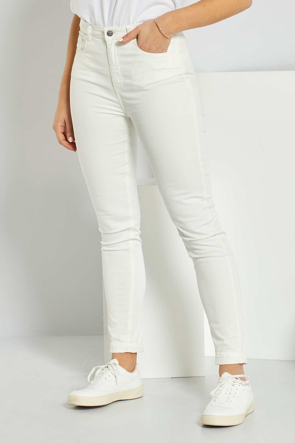 KIABI, Pantaloni skinny cu 5 buzunare, Alb optic