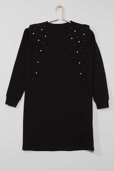 KIABI, Rochie dreapta cu aplicatie cu margele, Negru, 156-168 CM KIABI, Rochie dreapta cu aplicatie cu margele, Negru, 156-168 CM