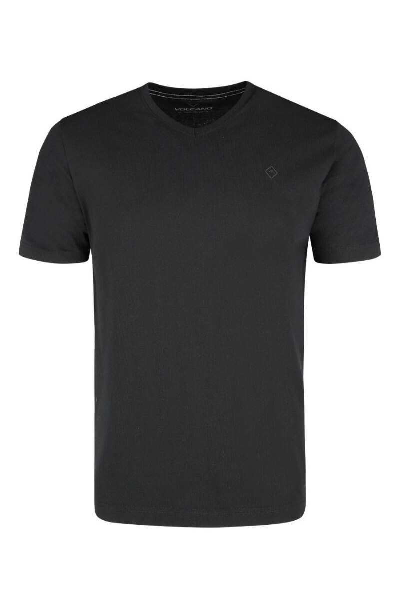 Tricou cu decolteu in V, Volcano T-SLIT, 100% Bumbac, Negru, L
