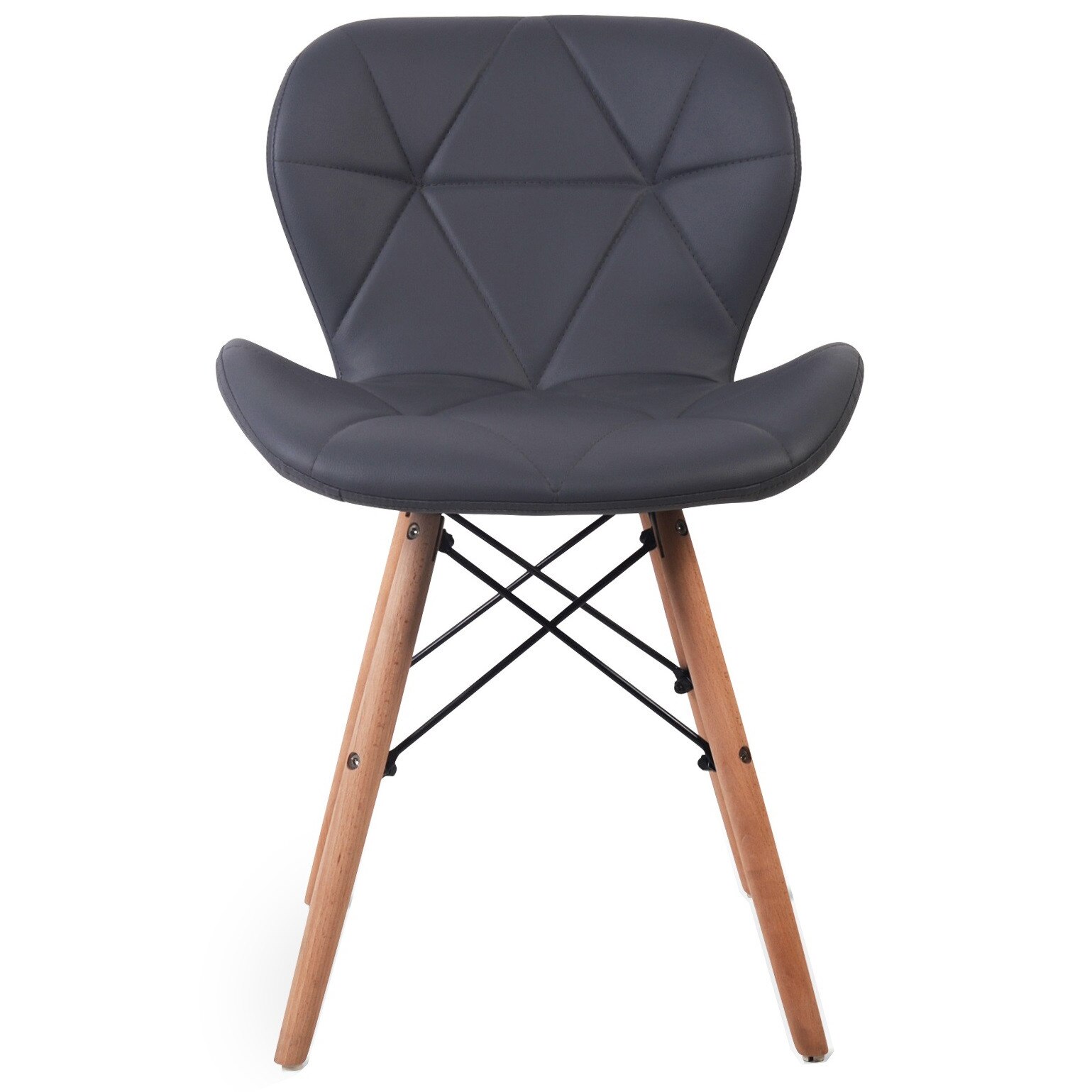 Scaun tapitat cu piele ecologica, cu picioare din lemn Grunberg, L49xA41xH74 cm, Bucatarie sau living,QZY1711/Gri