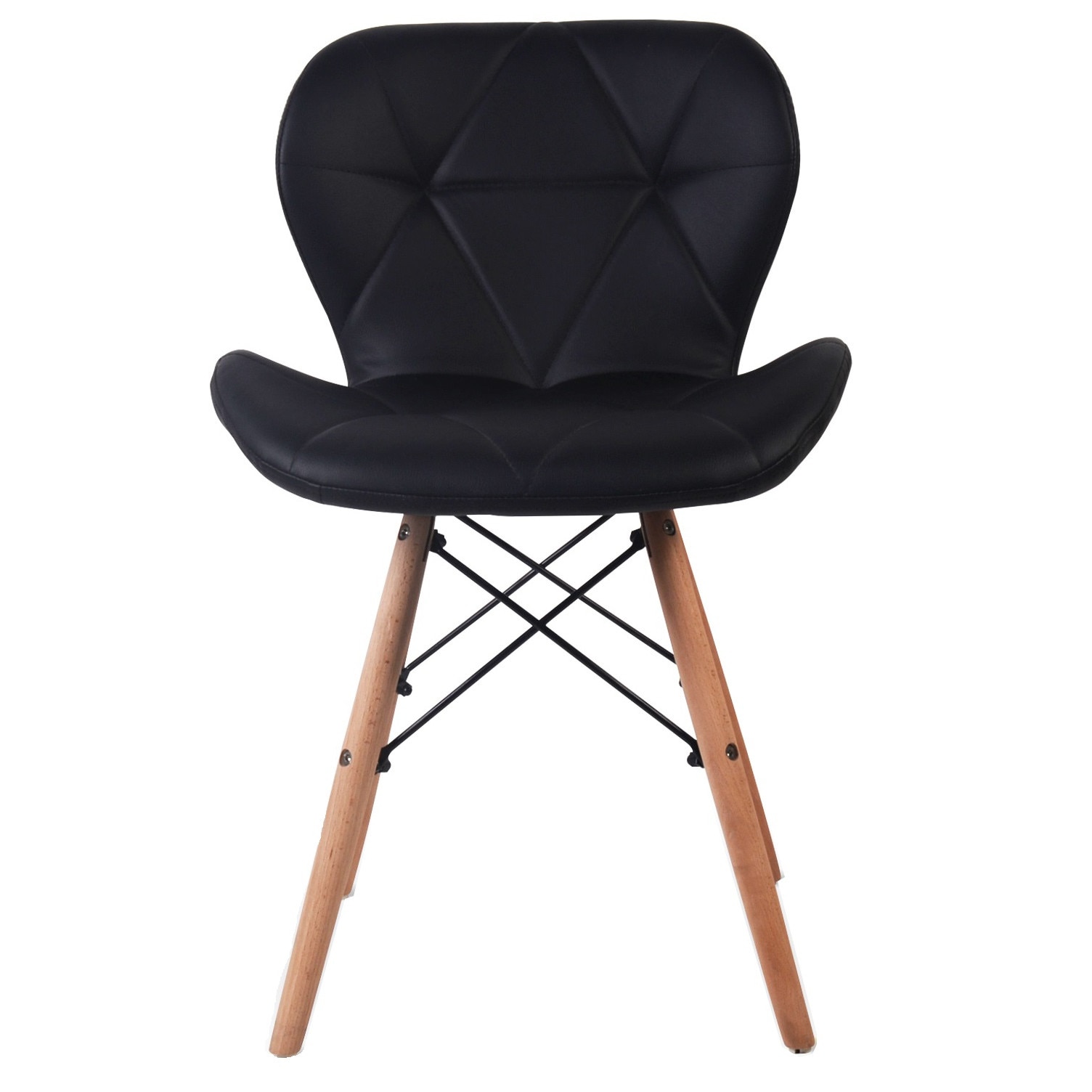 Scaun tapitat cu piele ecologica, cu picioare din lemn Grunberg, L49xA41xH74 cm, Bucatarie sau living,QZY1711/Negru