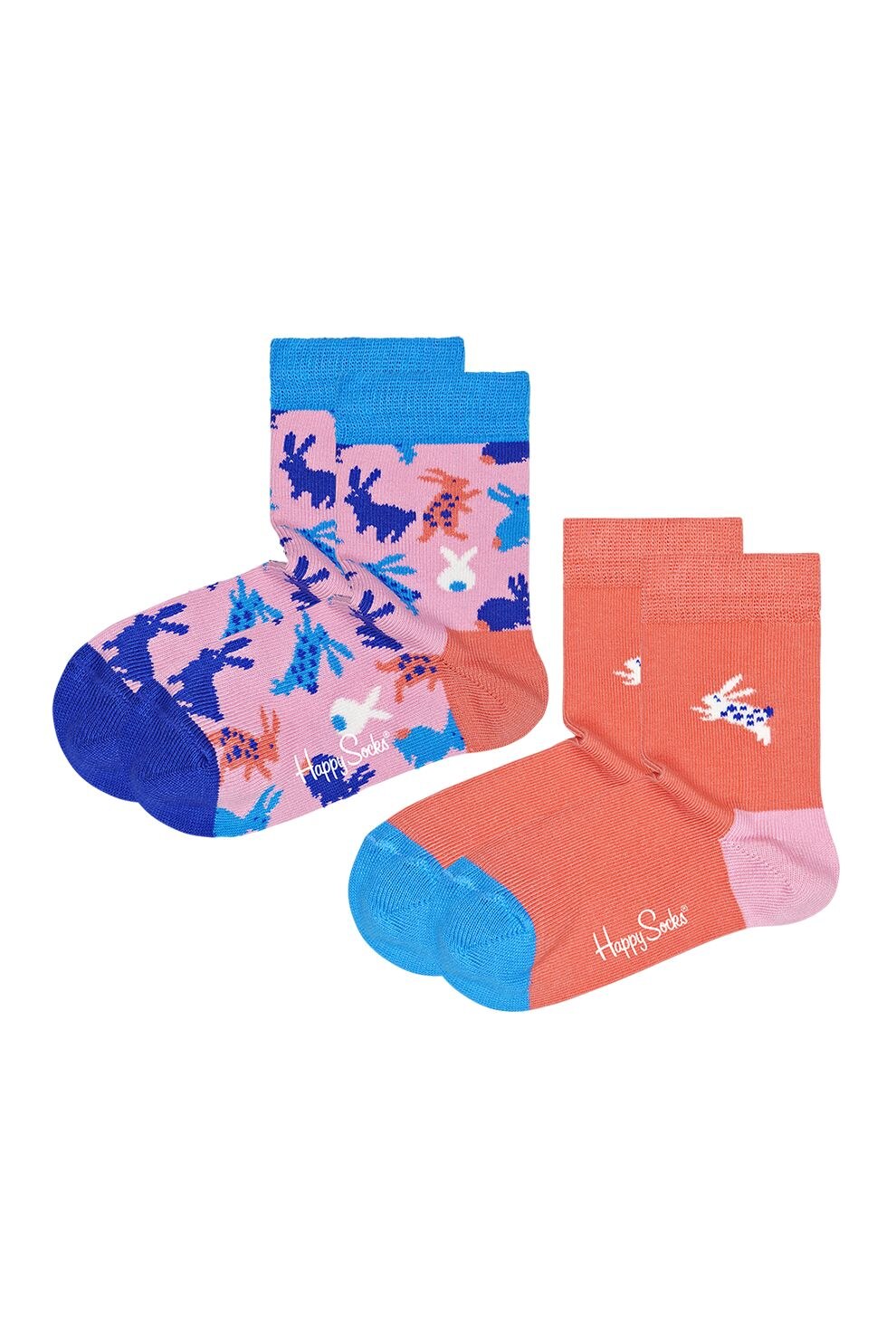 Happy Socks, Set de sosete lungi cu imprimeu si aspect striat, 2 perechi, Roz deschis/roz somon/albastru