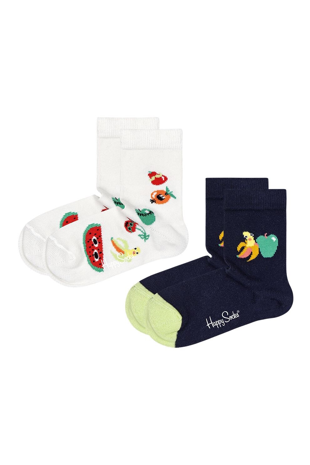 Happy Socks, Set de sosete cu model cu fructe, 2 perechi, Alb/Negru
