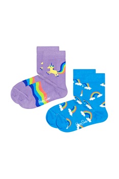 Happy Socks, Set de sosete copii, 2 perechi, Lila/Albastru, 13-21 EU Happy Socks, Set de sosete copii, 2 perechi, Lila/Albastru, 13-21 EU