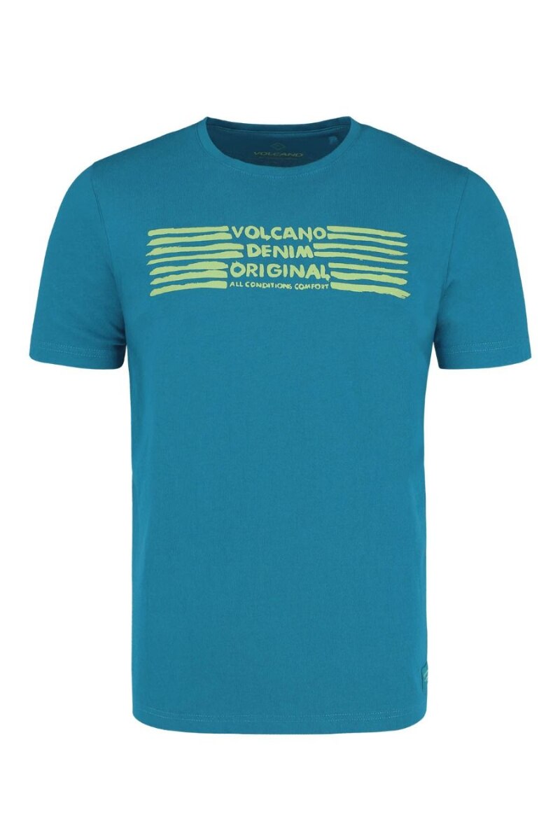 Tricou T-DENIM, Volcano, Bumbac, Albastru/Galben