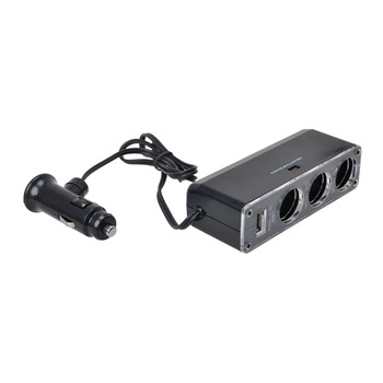 Priza auto multipla Automax cu 3 iesiri 12/24V 5A si 1 USB 5V 500mA, cu cablu de 65cm Priza auto multipla Automax cu 3 iesiri 12/24V 5A si 1 USB 5V 500mA, cu cablu de 65cm