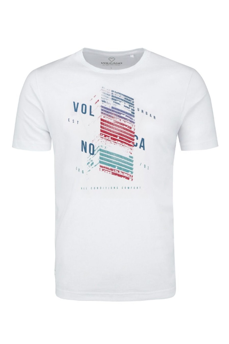 Tricou cu imprimeu grafic T-LIGHTS, Volcano, Bumbac, Alb, Alb
