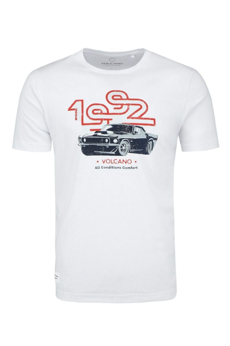 Tricou cu imprimeu grafic T-MUSCLE, Volcano, Bumbac, Alb, Alb