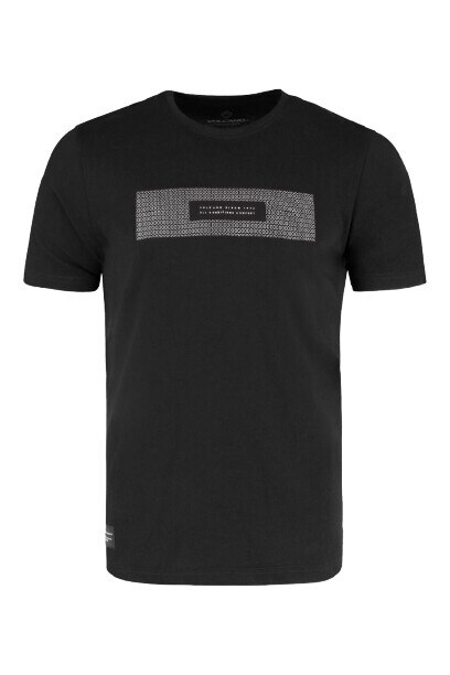 Tricou cu maneca scurta barbati Volcano T-Striped 2, Imprimeu text, Bumbac, Negru, L