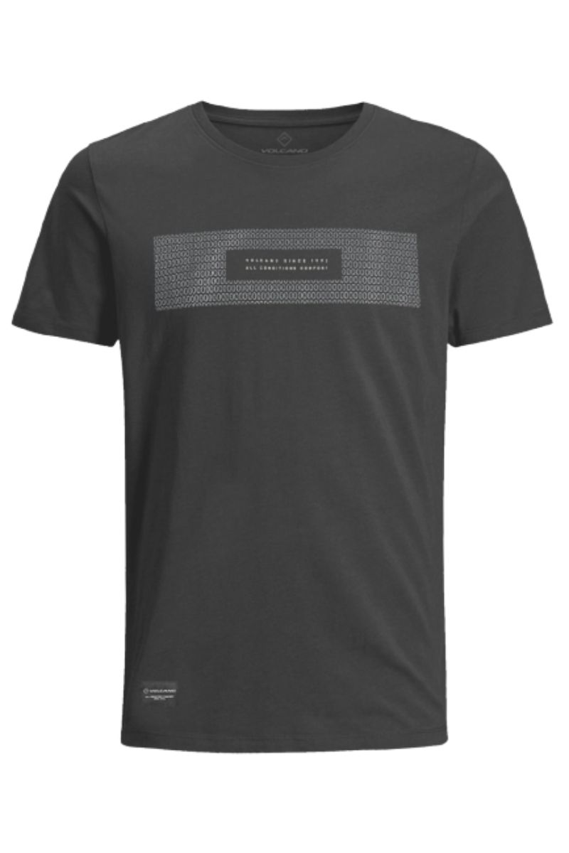 Tricou cu maneca scurta barbati Volcano T-Striped 2, Imprimeu text, Bumbac, Gri, M