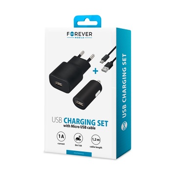 Set Incarcator 1A Cu Cablu de date Micro USB Forever Set Incarcator 1A Cu Cablu de date Micro USB Forever