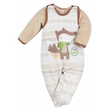 Compleu 2 piese salopeta si bluza pentru baieti Koala Fox 04-501MA-80, Crem 80 CM Compleu 2 piese salopeta si bluza pentru baieti Koala Fox 04-501MA-80, Crem 80 CM