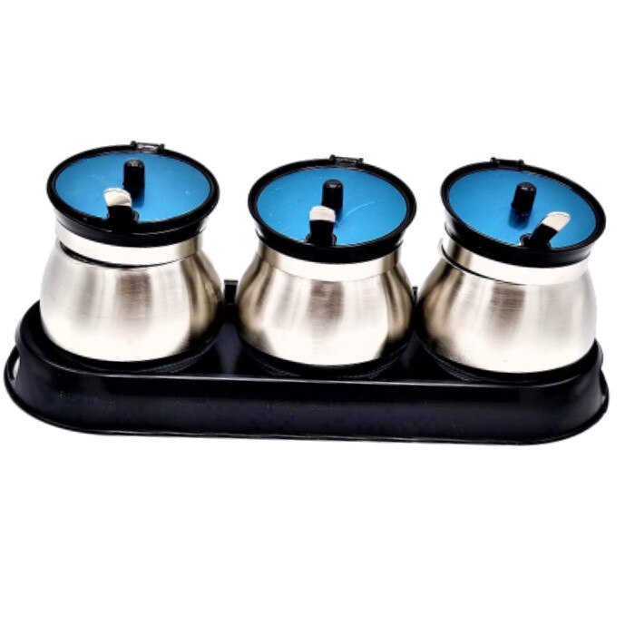 Set 3 Recipiente din Otel inoxidabil , Suport Negru , 3 linguri , Silver, 250 ml