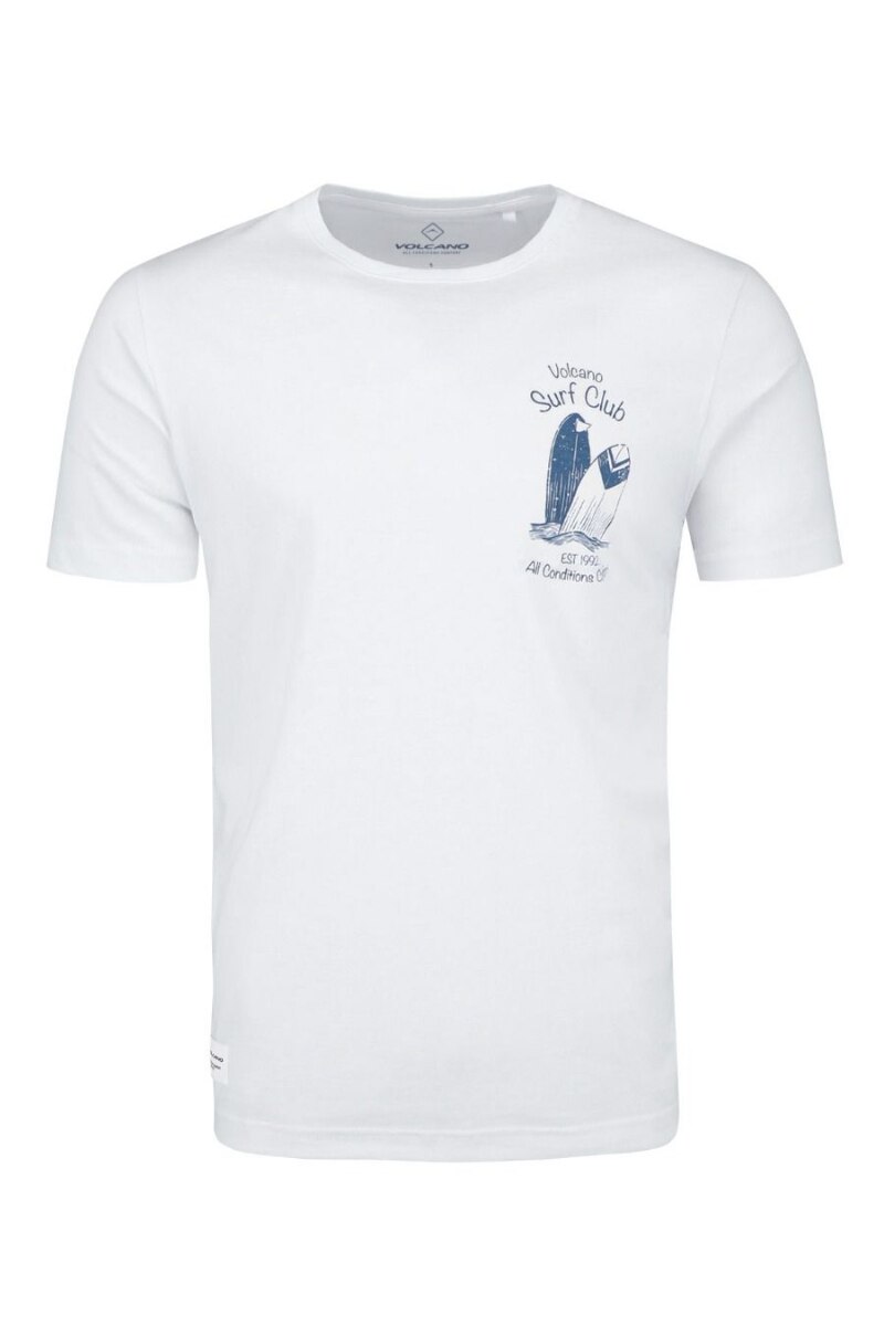 Tricou cu maneca scurta barbati Volcano T-Surfing, Imprimeu logo, Bumbac, Alb, Alb