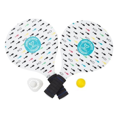 Set de 2 rachete Imaginarium Aquario Beach Raquets din lemn, cu minge si fluturas cu plasa de transport