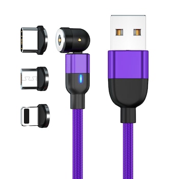 Cablu de incarcare magnetic 540, A15-2M-PRP, 3in1 USB-C, Micro-USB, Lightning, Freya , 2.4A , 2M Led , Mov Cablu de incarcare magnetic 540, A15-2M-PRP, 3in1 USB-C, Micro-USB, Lightning, Freya , 2.4A , 2M Led , Mov