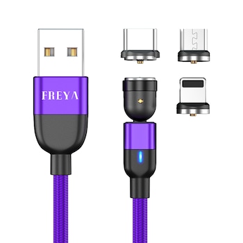 Cablu de incarcare magnetic 540, A15-1M-PRP , 3in1 USB-C, Micro-USB, Lightning, Freya , 2.4A , 1M Led , Mov Cablu de incarcare magnetic 540, A15-1M-PRP , 3in1 USB-C, Micro-USB, Lightning, Freya , 2.4A , 1M Led , Mov
