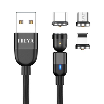 Cablu de incarcare magnetic 540, A15-1M-BLK , 3in1 USB-C, Micro-USB, Lightning, Freya , 2.4A , 1M Led , Negru Cablu de incarcare magnetic 540, A15-1M-BLK , 3in1 USB-C, Micro-USB, Lightning, Freya , 2.4A , 1M Led , Negru