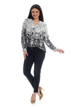 Camasa Dama cu Guler Tunica si Imprimeu Floral, Gri Camasa Dama cu Guler Tunica si Imprimeu Floral, Gri