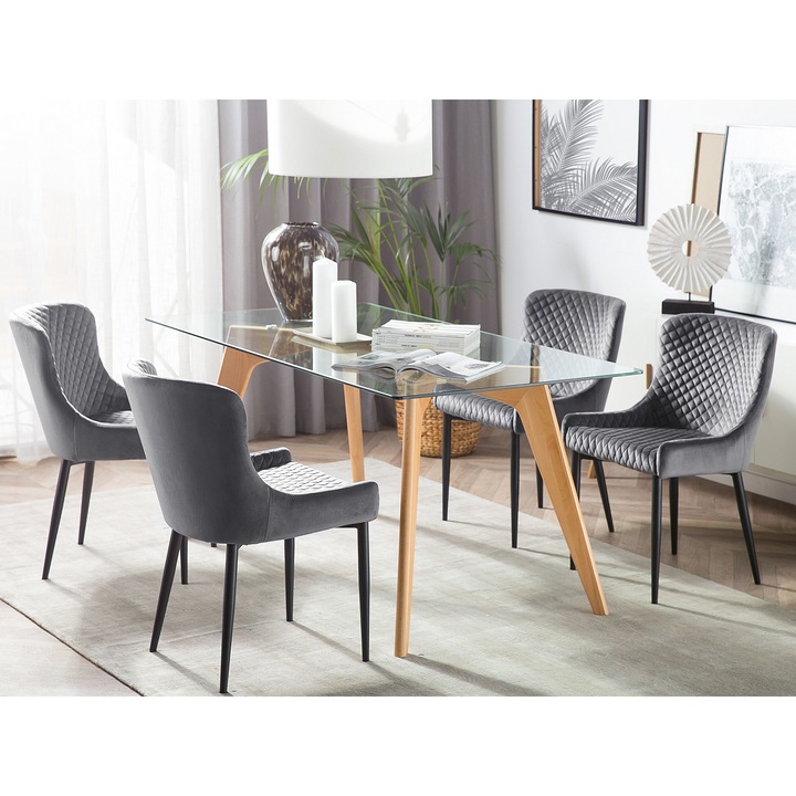 2 Étkező Szék Szürke Bársony Kárpitozott Steppelt Szett