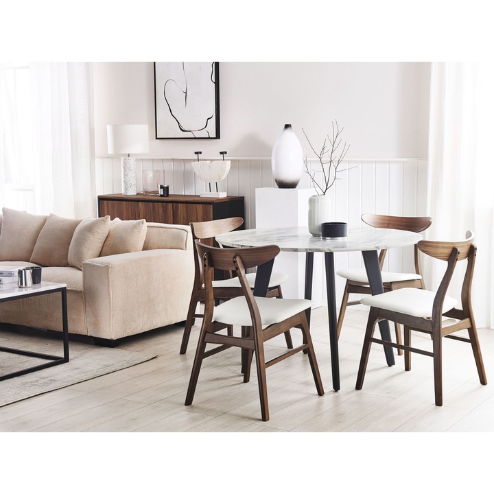 Fehér Műbőr Étkezőszék Kétdarabos Szettben Karfa Nélküli Rusztikus Stílus