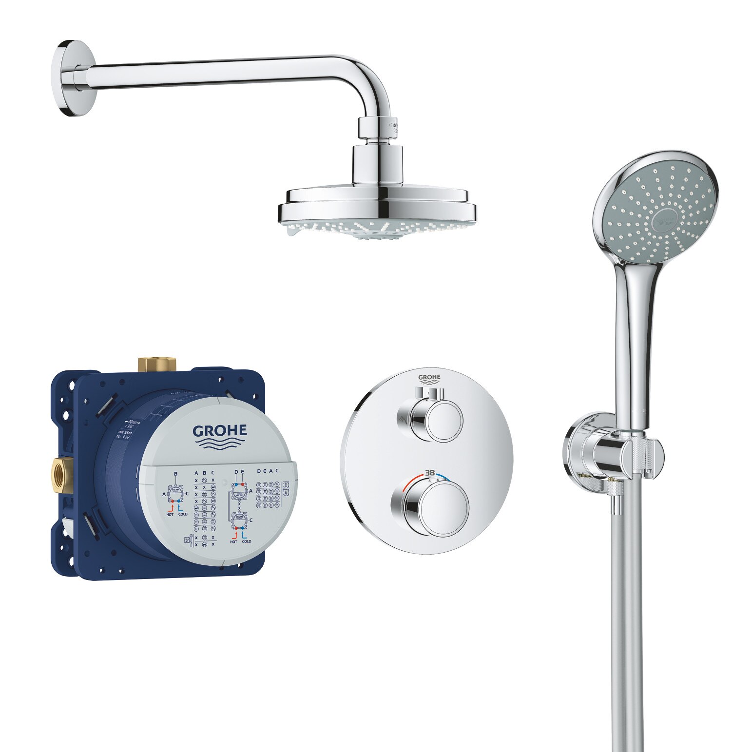 Sistem de dus Grohe Grohtherm Rainshower 160 34735000, 1/2'', incastrat, termostat, 160 mm, crom