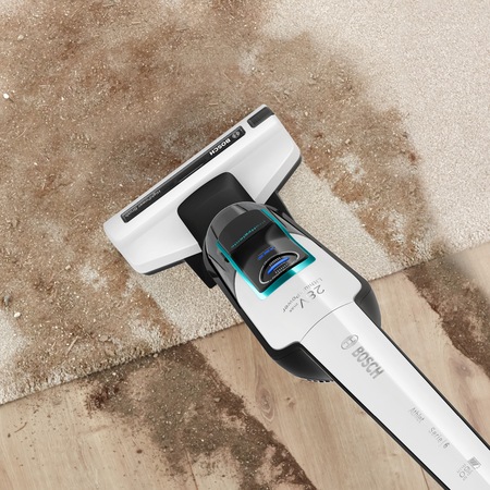 Aspirator vertical Bosch Athlet ProHygenic BCH86HYG1, 0.9 l, 25.2 V, Li-Ion, Perie electrica All Floor High Power, Sistem Filtru Pro Hygenic, Autonomie pana la 60 min, alb