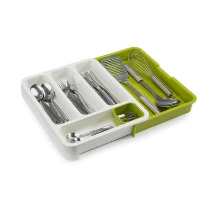 Organizator extensibil tacamuri Drawer Store, verde/alb, material plastic