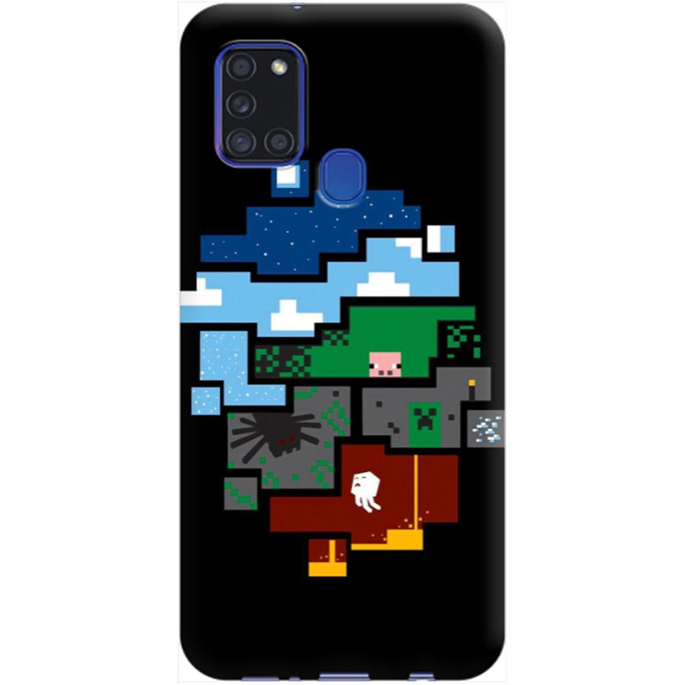 Husa silicon compatibila cu Samsung Galaxy A21s model Minecraft Pixels, Silicon, TPU Viceversa