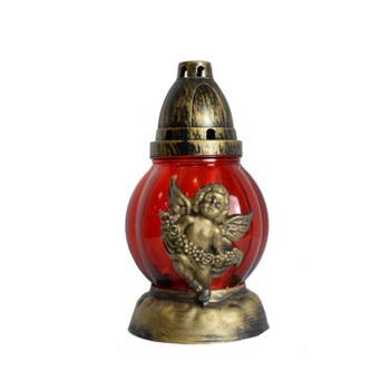 Candela Bispol din sticla, cu capac si suport, cu inger Candela Bispol din sticla, cu capac si suport, cu inger