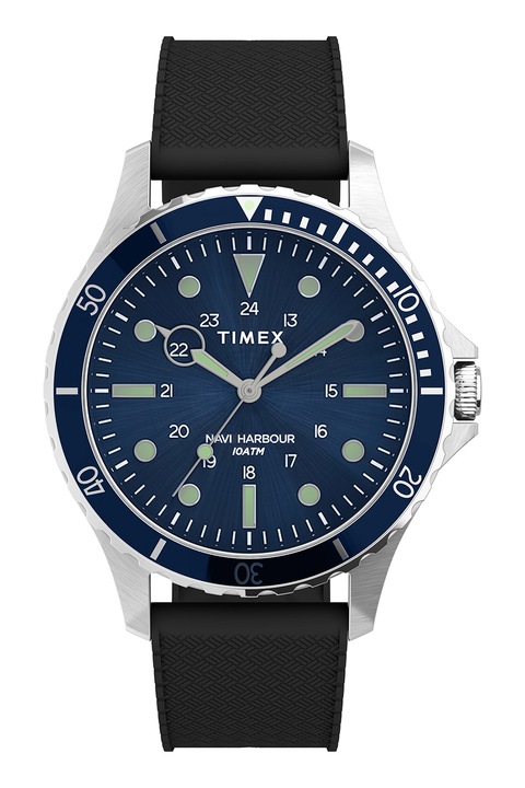 Timex, Часовник Military Navi със силиконова каишка, 41 MM, Черен / Сребрист