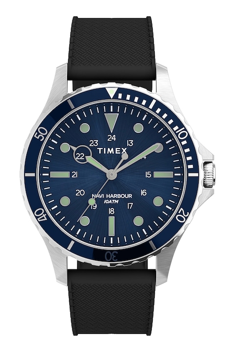 Timex, Часовник Military Navi със силиконова каишка, 41 MM, Черен / Сребрист