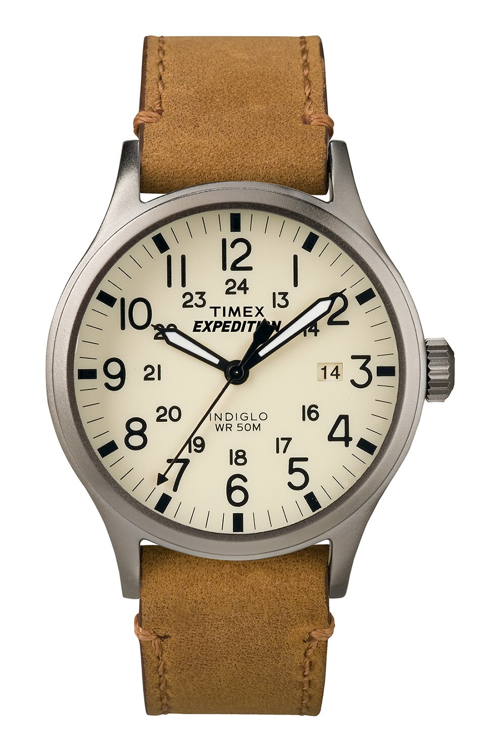 Timex, Ceas cu o curea din piele Market Casual 40 MM, Maro camel/Argintiu