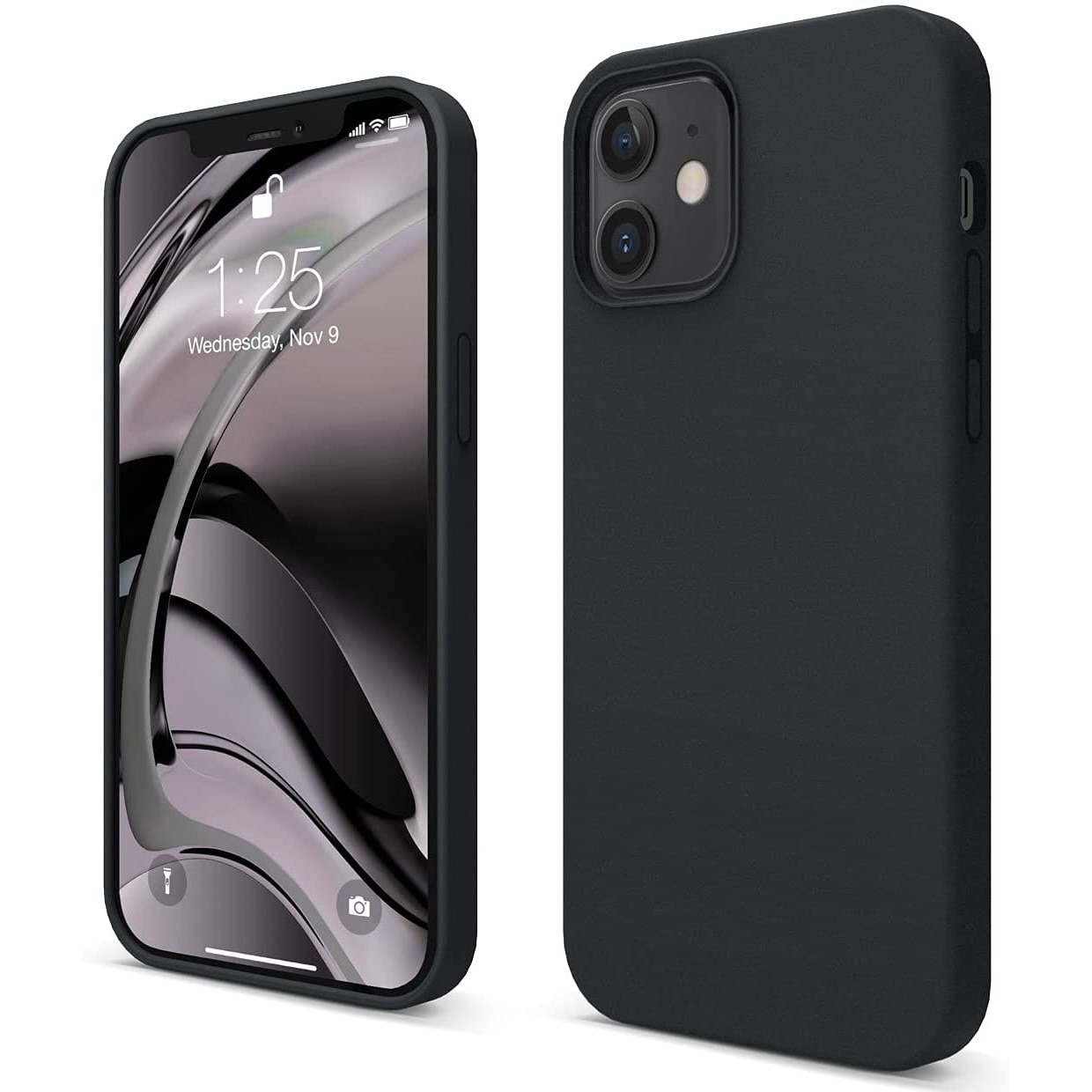 Pachet promo: Husa din silicon, compatibila cu Iphone 12, Negru Mat, Slim + Folie de protectie pentru iPhone 12/12 Pro, Ceramica, Full Face, Full Glue, Margini Negre, BzStore