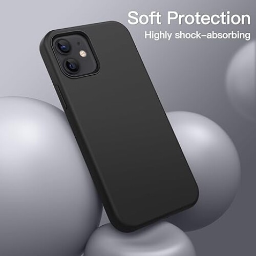 Pachet promo: Husa din silicon, compatibila cu Iphone 12, Negru Mat, Slim + Folie de protectie pentru iPhone 12/12 Pro, Ceramica, Full Face, Full Glue, Margini Negre, BzStore
