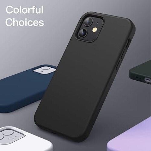 Pachet promo: Husa din silicon, compatibila cu Iphone 12, Negru Mat, Slim + Folie de protectie pentru iPhone 12/12 Pro, Ceramica, Full Face, Full Glue, Margini Negre, BzStore
