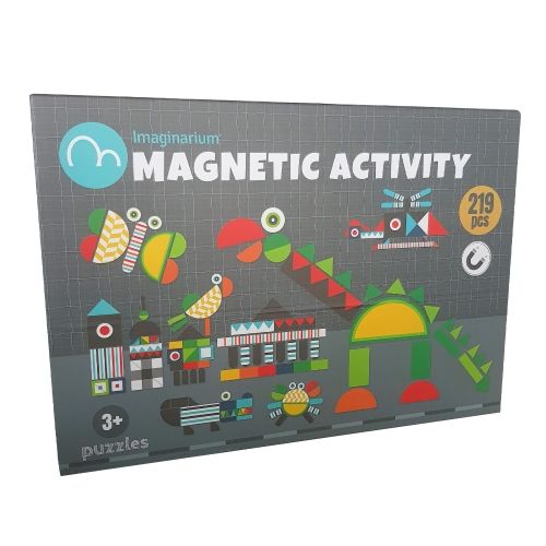 Joc magnetic Imaginarium Magnetic Activity cu 189 piese geometrice magnetice si 30 de planse model pentru a realiza figurine