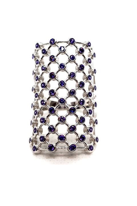 Inel dama, model plasa cu Cristale mov din argint 925, marimea 8