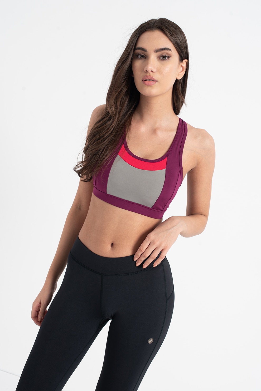 Asics, Bustiera cu burete pentru fitness, Violet pruna/gri/roz