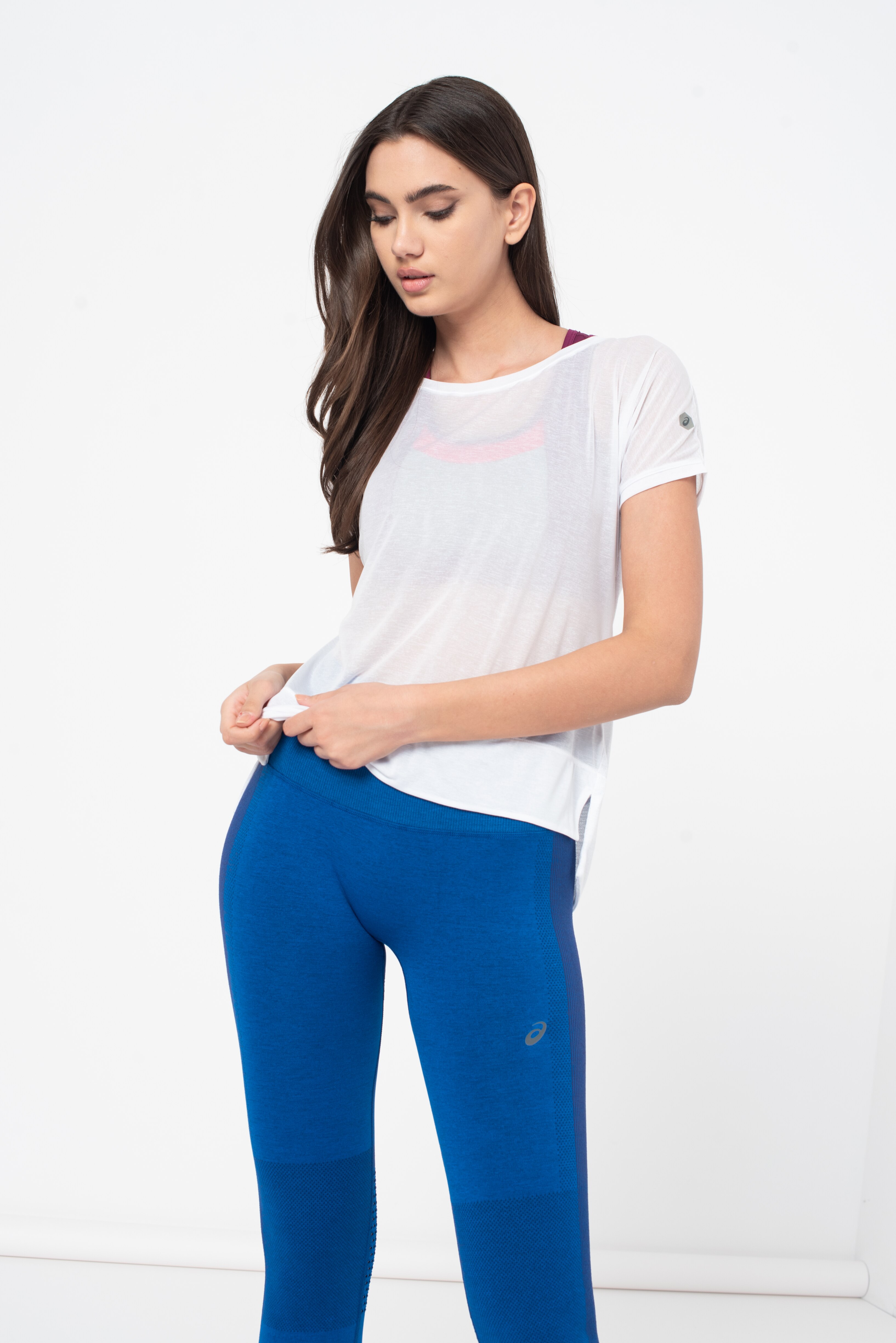 Asics, Tricou cu aspect semitransparent pentru antrenament, Alb