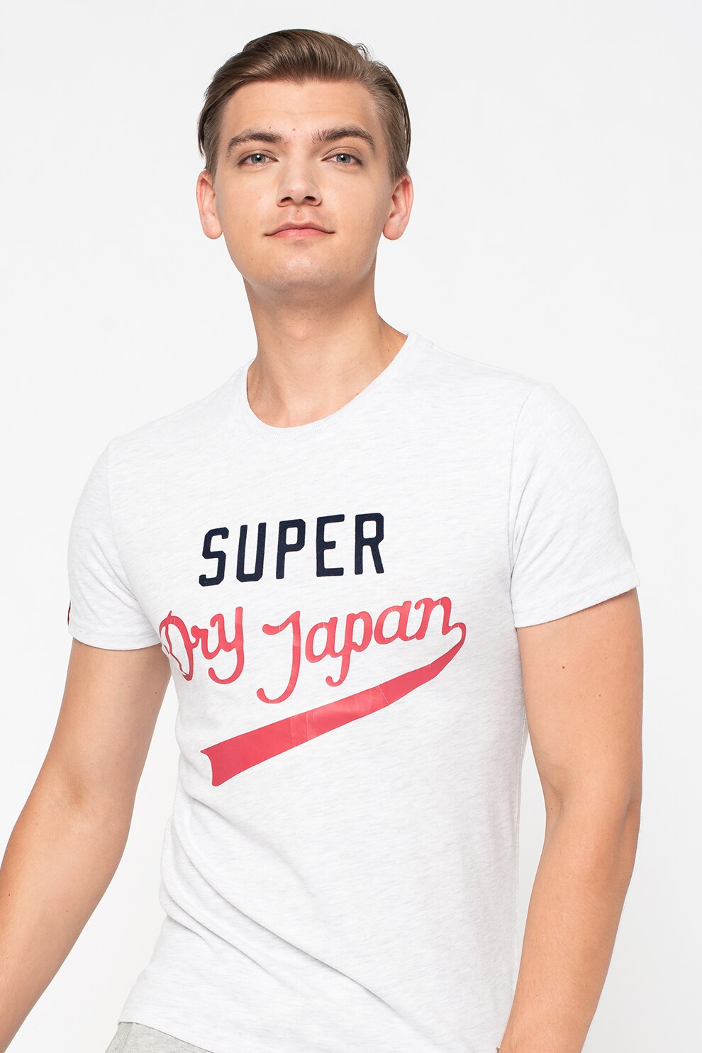 SUPERDRY, Tricou slim fit cu model grafic Collegiate, ri melange deschis, bleumarin inchis, rosu inchis