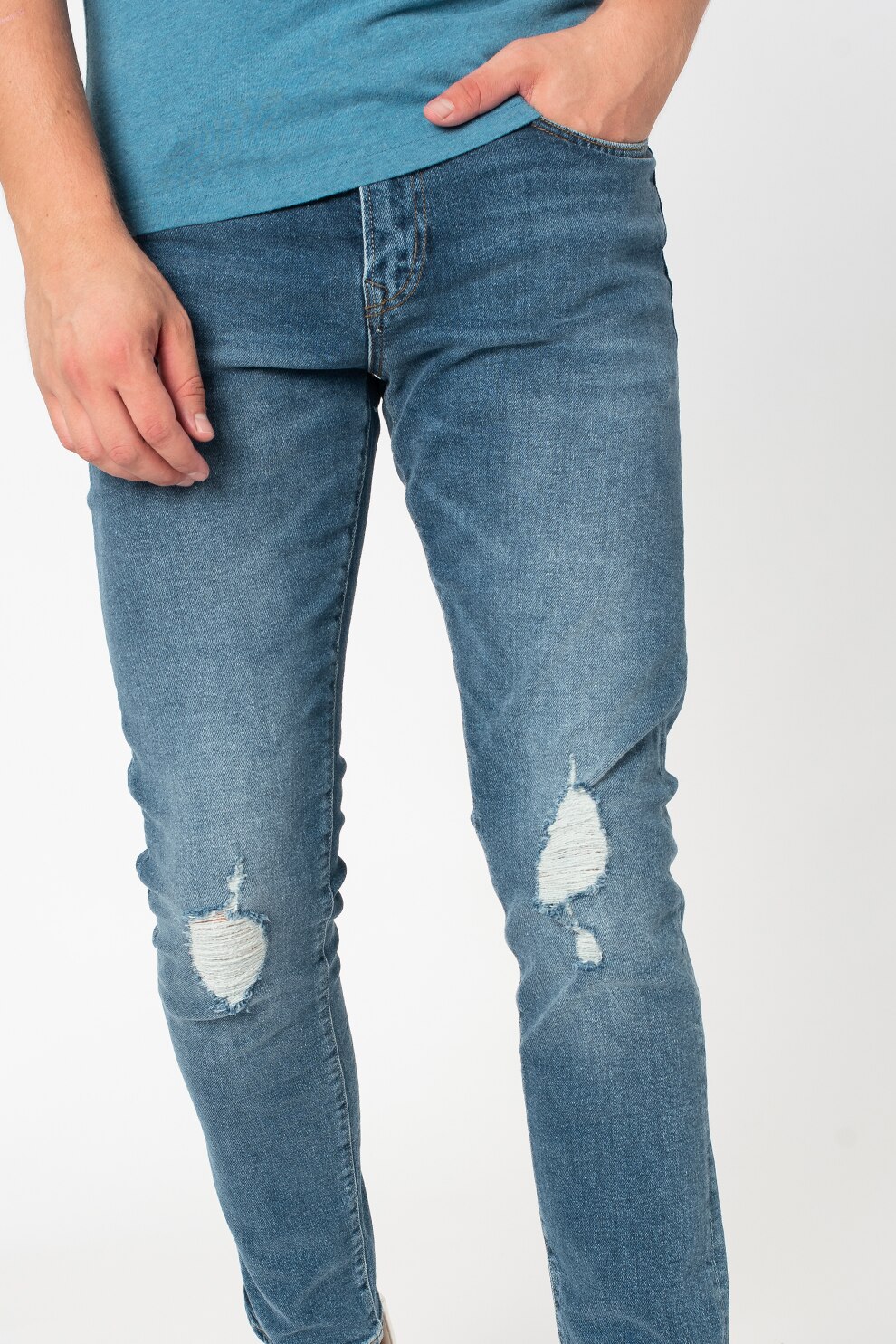 SUPERDRY, Blugi slim fit cu aspect deteriorat, Albastru, 36