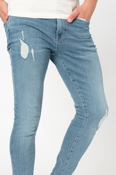 SUPERDRY, Blugi skinny cu aspect deteriorat, Albastru deschis SUPERDRY, Blugi skinny cu aspect deteriorat, Albastru deschis