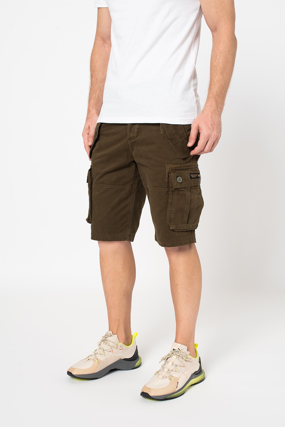 SUPERDRY, Bermude cargo cu o curea Core, Verde militar
