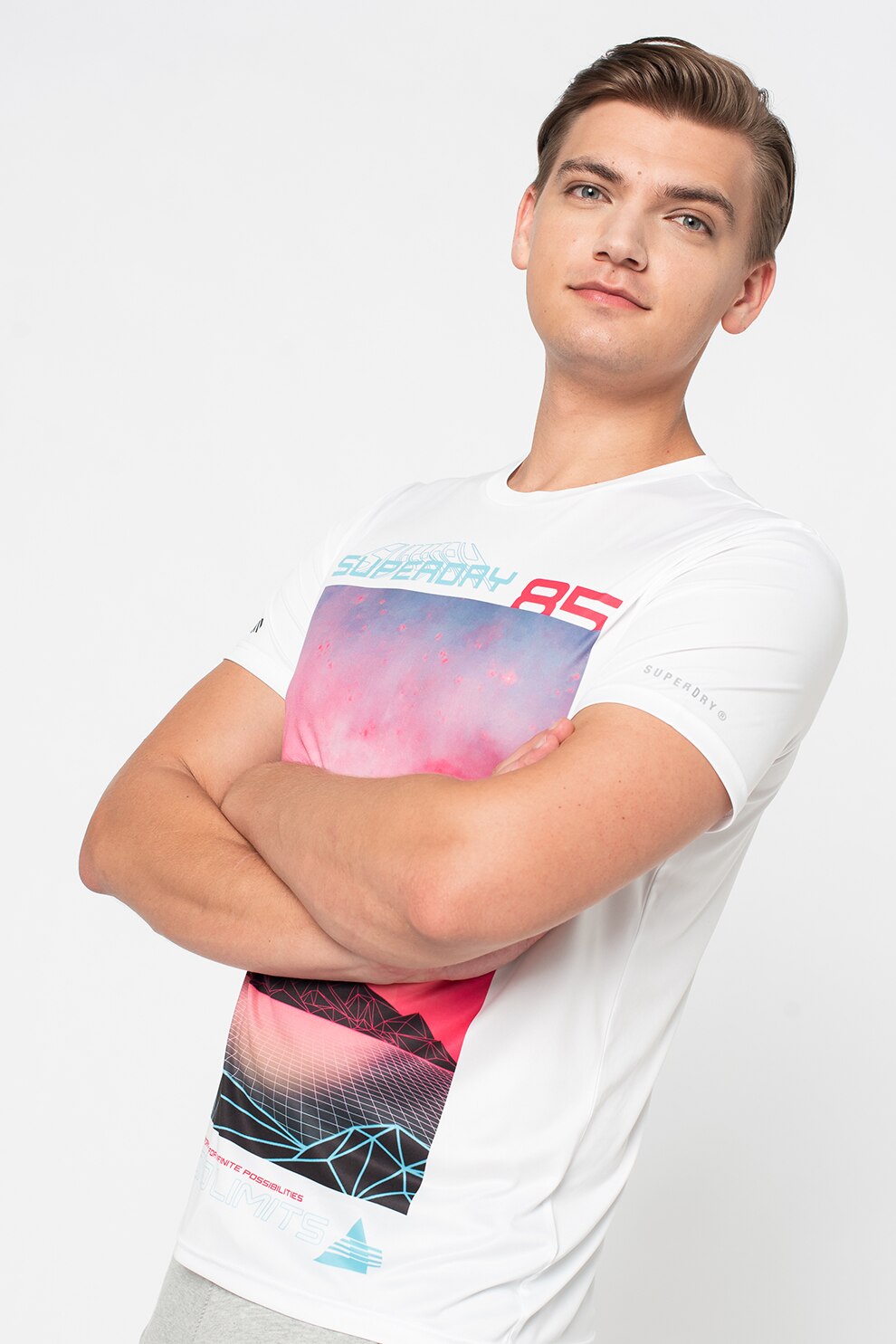 SUPERDRY, Tricou lejer Run Beyond Limits, alb optic, oranj, roz